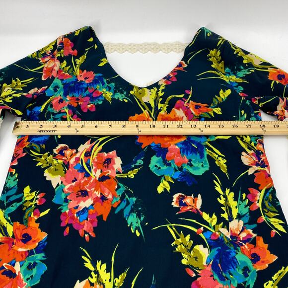 PINK OWL Women's Shift Dress Size S Floral Bell Sleeve Mini Boho Summer - Picture 7 of 8